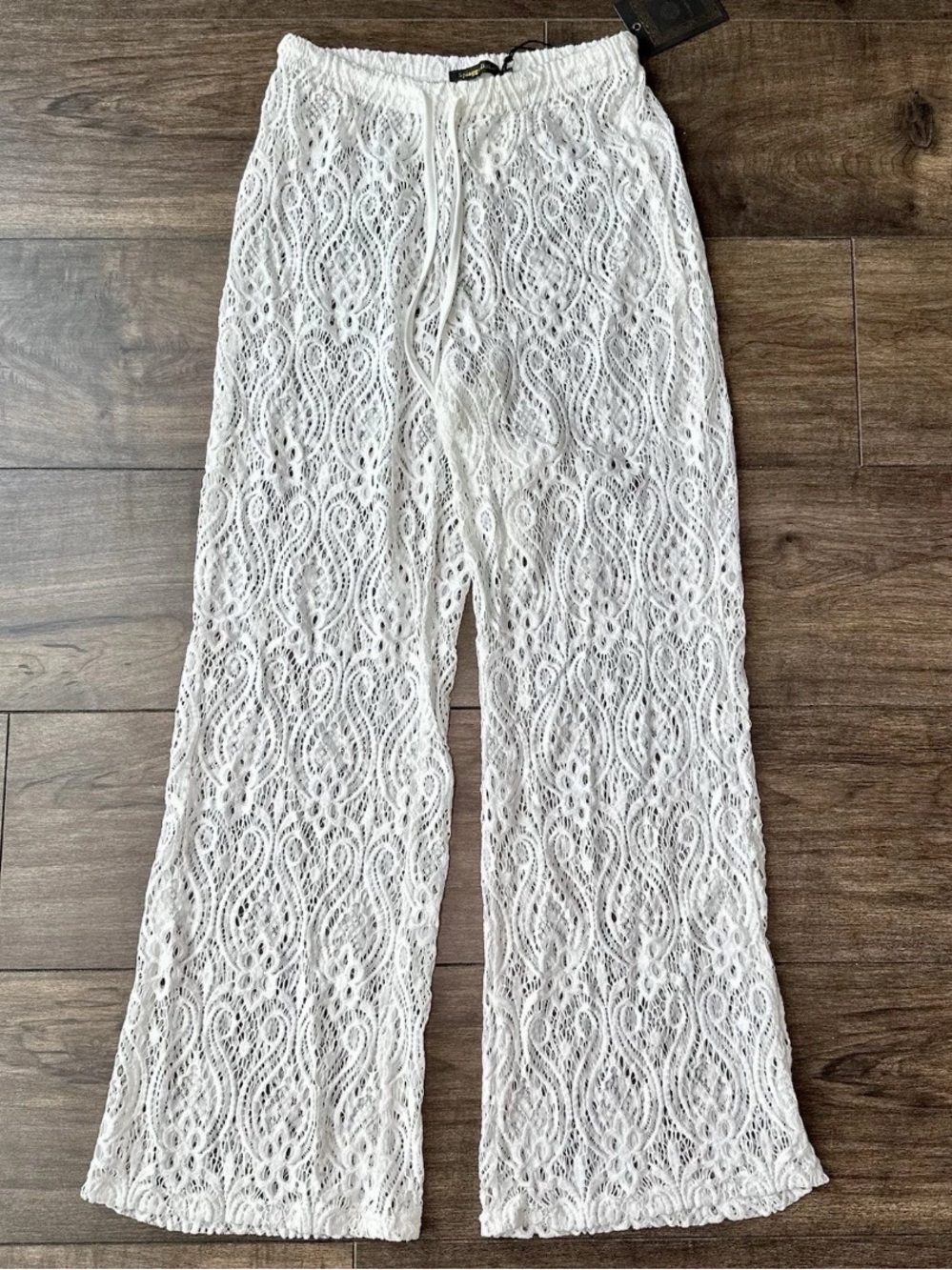 Spiaggia Dolce NWT White Lace Wide Leg Swim Cover Up Pants - Women’s XS - Boho